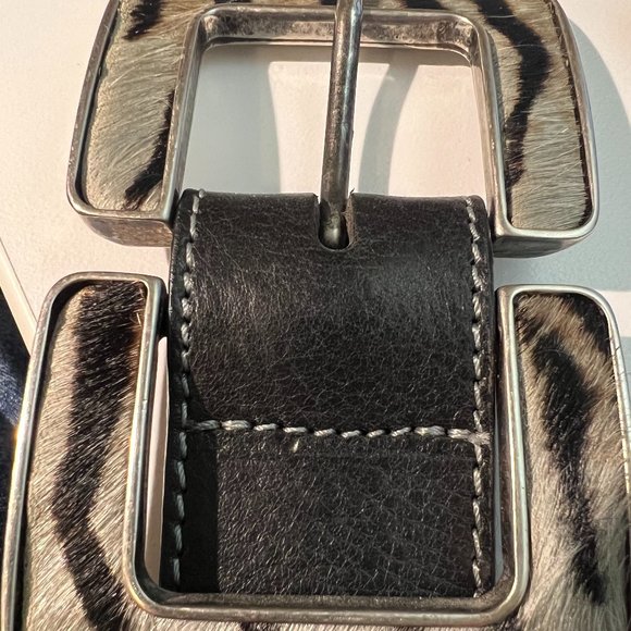 GARUGLIERI  Black Leather belt  w/ unique calf hair buckle - Picture 1 of 13